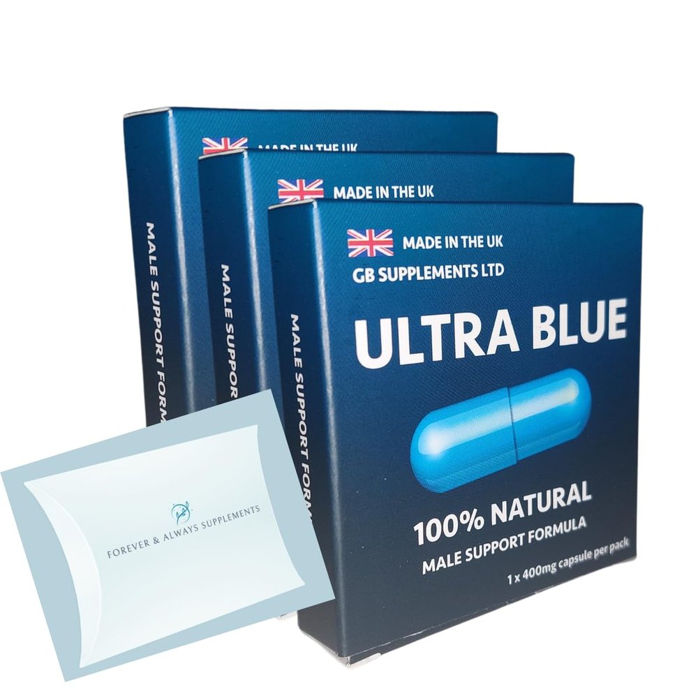 3 X Ultra Blue 400mg high Strength Tablets Bundle for Men (New Formula) - Natural Male Support Formula Maca, Ginseng & More
