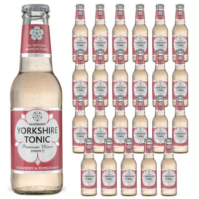 Strawberry & Pomegranate Tonic Water for Gin - Tonic Water w/Sugar, Carbonated Water, Vitamin C - Mixers for Drinks, Vodka, Cocktails, & Mocktails - Raisthorpe Manor, 200ml, 24-Pk