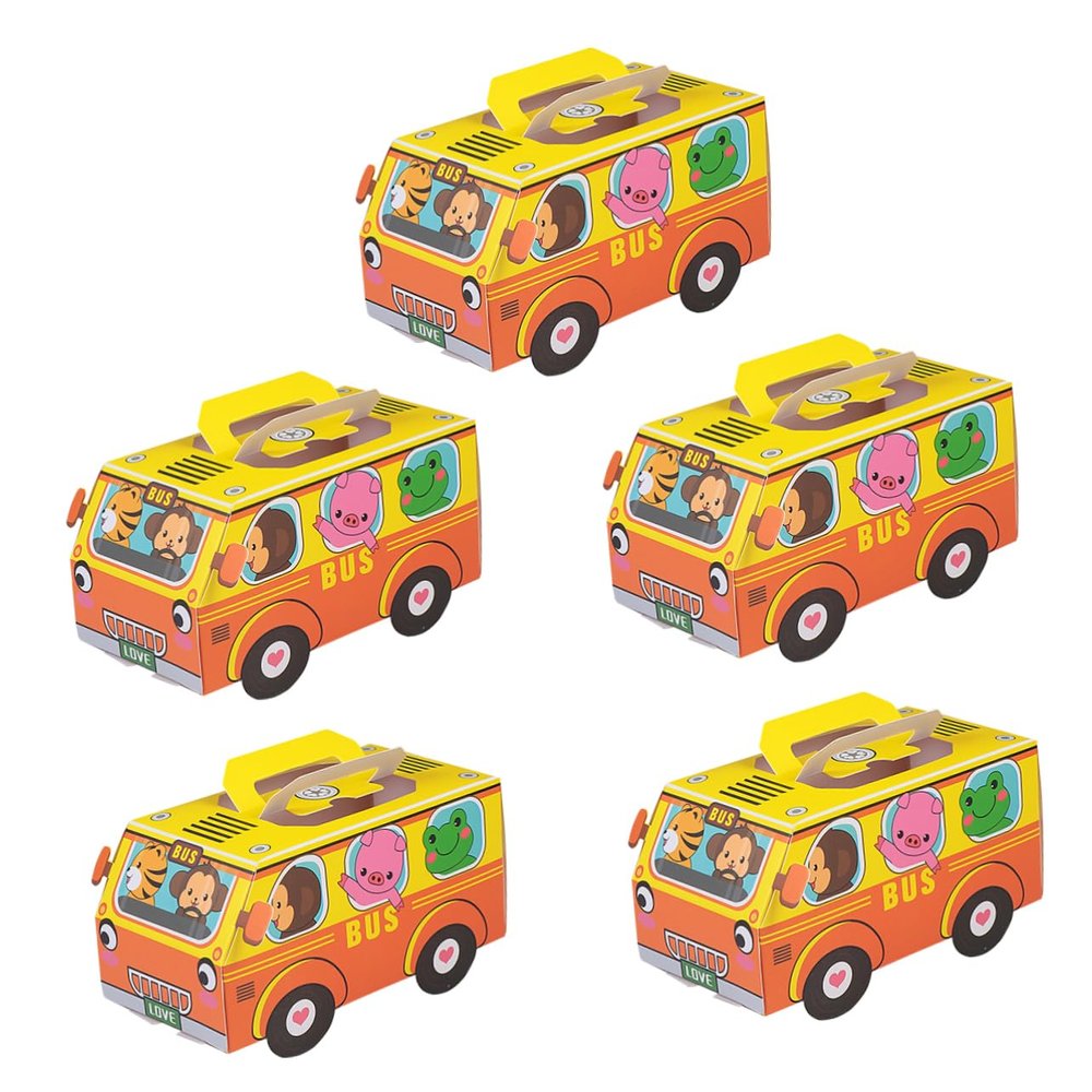ifundom 5pcs Candy Packaging Boxes Cartoon Bus Shaped Boys and Girls Candy Birthday Party Snack Storage Boxes for Party Bags and Toy Storage