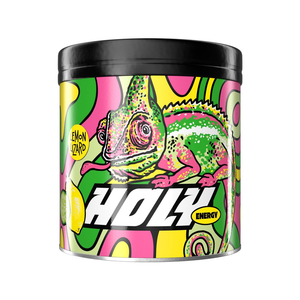 HOLY Energy Gaming Booster Flavour Powder | 50 portions with NewCaff & Green Tea Extract | Focus Booster - Focus Drink | Vegan with 100% natural fruit flavours (350 grams, Lemon Lizard)