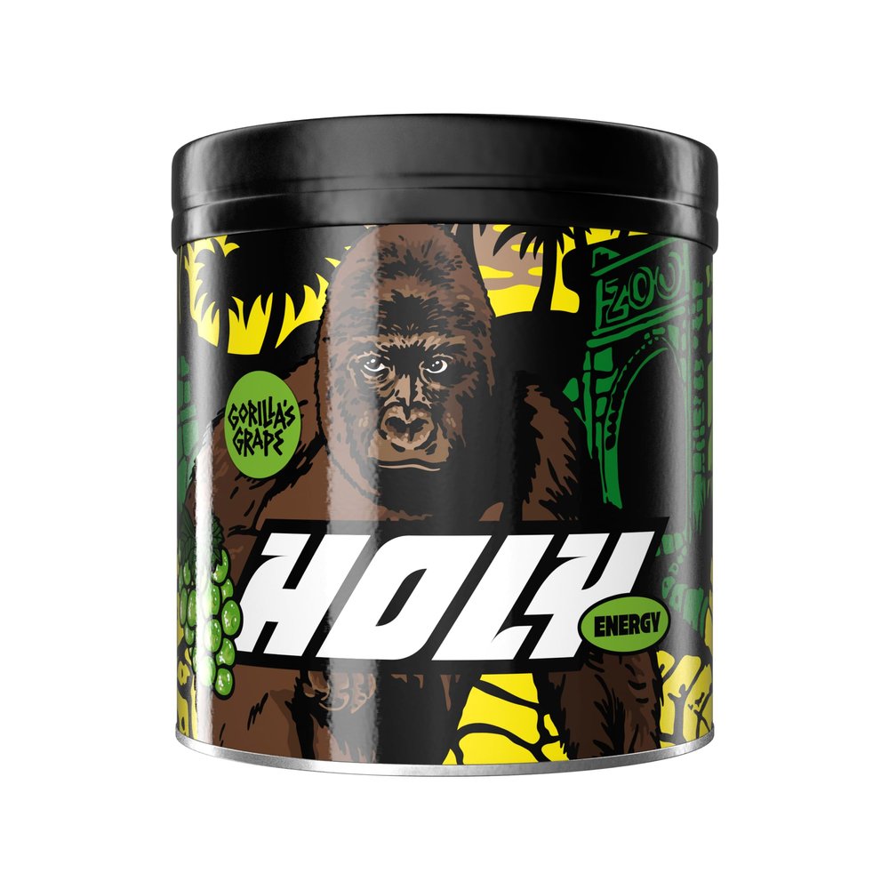 HOLY Energy Gaming Booster Flavour Powder | 50 portions with NewCaff & Green Tea Extract | Focus Booster - Focus Drink | Vegan with 100% natural fruit flavours (350 grams, Gorilla's Grape)