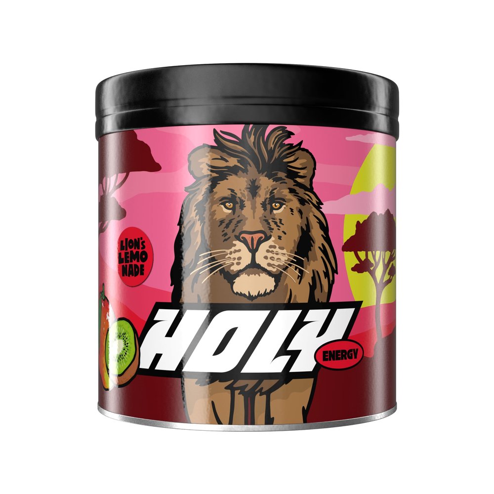 HOLY Energy Gaming Booster Flavour Powder | 50 portions with NewCaff & Green Tea Extract | Focus Booster - Focus Drink | Vegan with 100% natural fruit flavours (350 grams, Lion's Lemonade)