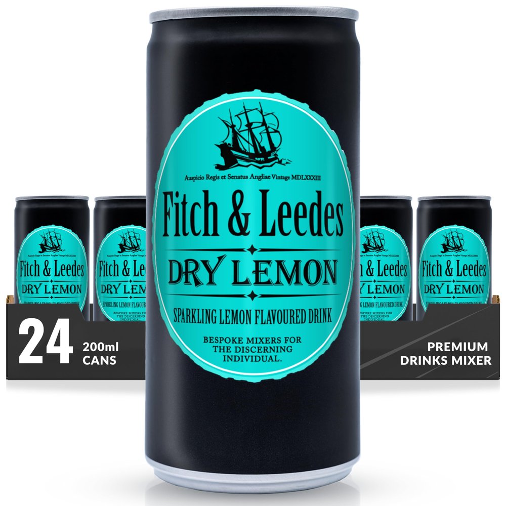 Fitch & Leedes Dry Lemon Mixer for Spirits & Cocktails (24 x 200ml)  Ideal for London Dry Gin, Vodka, and Spiced Rum, Offering a Refreshing Zest with a Hint of Tartness