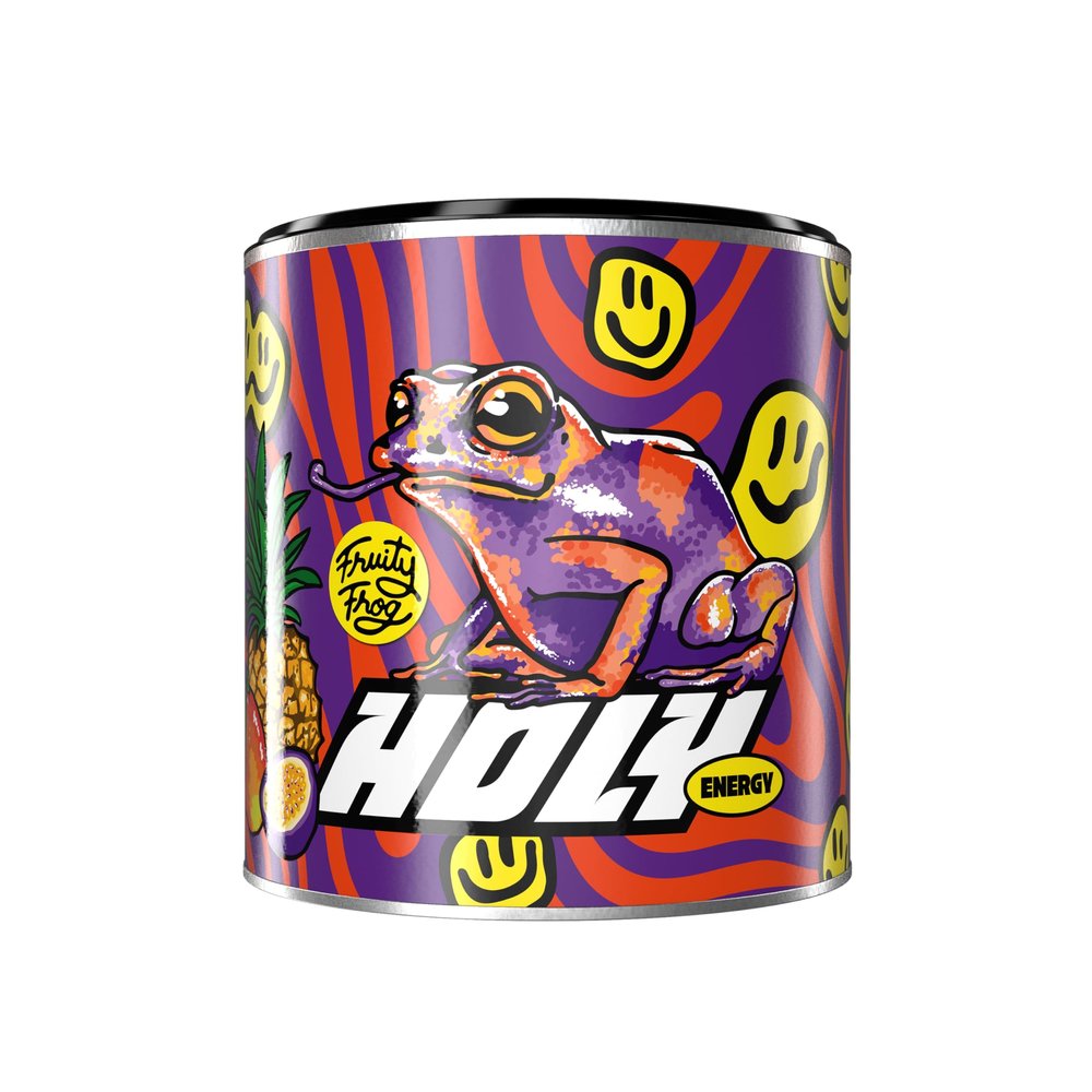 HOLY Energy Gaming Booster Flavour Powder | 50 portions with NewCaff & Green Tea Extract | Focus Booster - Focus Drink | Vegan with 100% natural fruit flavours (350 grams, Fruity Frog)