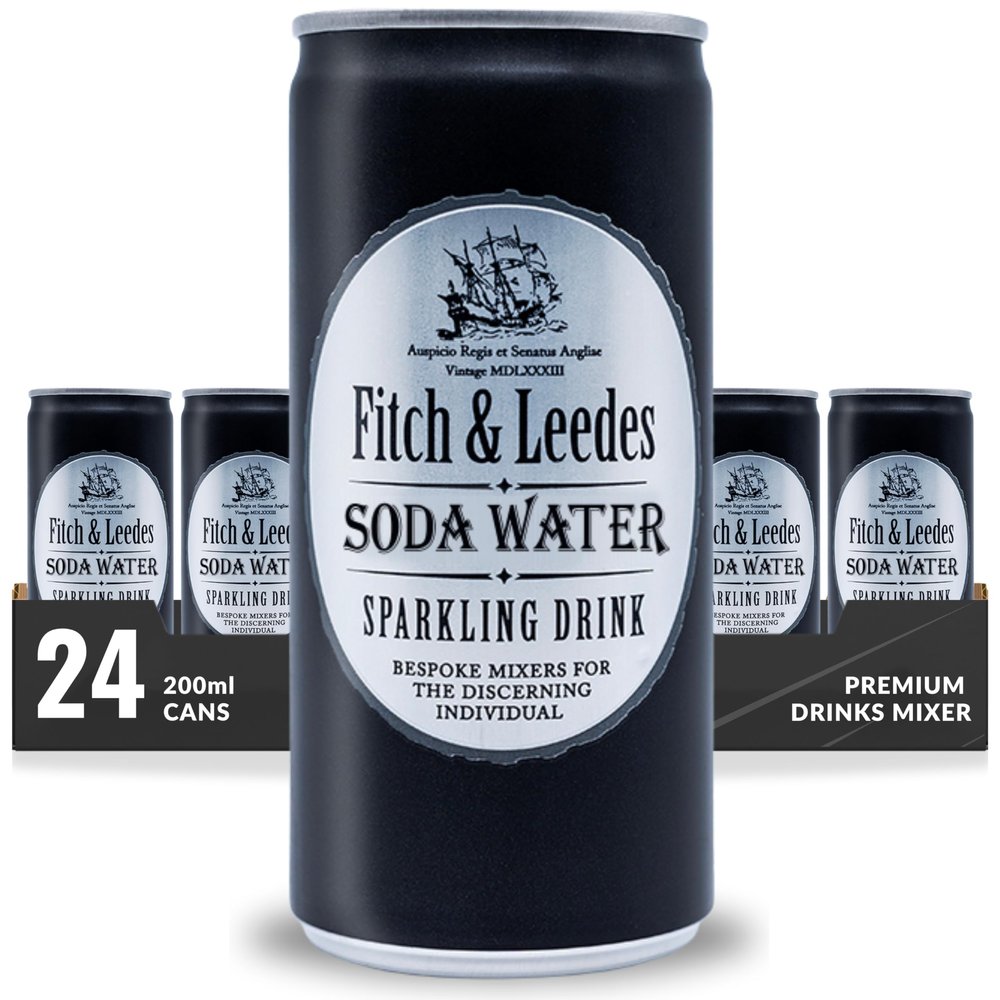 Fitch & Leedes Refreshing Soda Water Mixer for Spirits & Cocktails (24 x 200ml)  Perfect Pairing for Premium Whisky, Tequila, and Vermouth, Essential for Refined Cocktails