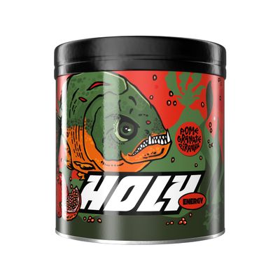 HOLY Energy Gaming Booster Flavour Powder | 50 portions with NewCaff & Green Tea Extract | Focus Booster - Focus Drink | Vegan with 100% natural fruit flavours (350 grams, Pomegranate Piranha)