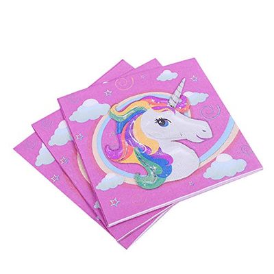 100 Pcs Disposable Napkins, Cocktail Napkins, Party Paper Napkins for Birthday Party, Baby Shower, Wedding, Picnic, Lunch Party (Unicorn B)
