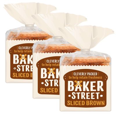 Baker Street Sliced Brown Bread 600g (Pack of 3) | Wholesome and Delicious Wholemeal Bread | Healthy and Nutritious | Long Life Freshness