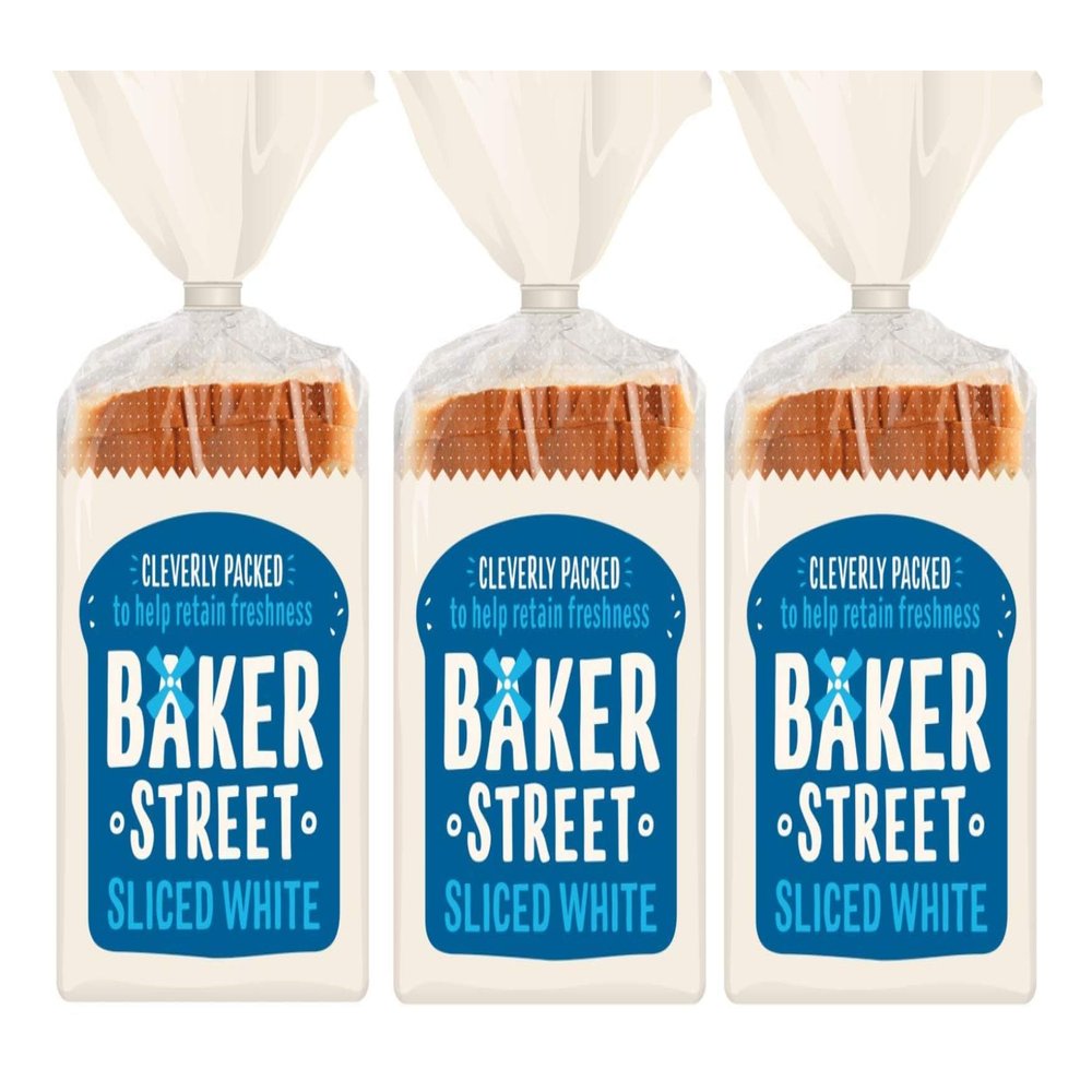 Baker Street White Sliced Bread 550g (Pack of 3) | Classic Soft and Fluffy Loaves | Healthy and Nutritious | Long Life Freshness