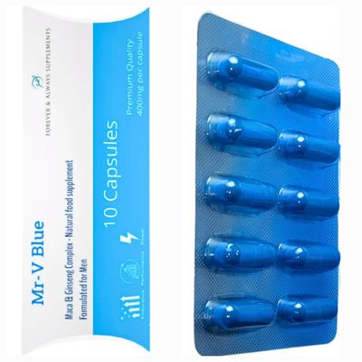 10 x Pills - MR-V Blue high Strength 400mg Natural Supplement for Men - Ginseng & Maca Ultra Strong Fast Acting Male Capsules/Tablets - Stronger, Harder & Firmer