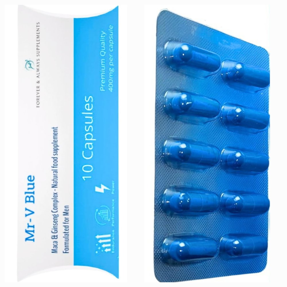 10 x Pills - MR-V Blue high Strength 400mg Natural Supplement for Men - Ginseng & Maca Ultra Strong Fast Acting Male Capsules/Tablets - Stronger, Harder & Firmer
