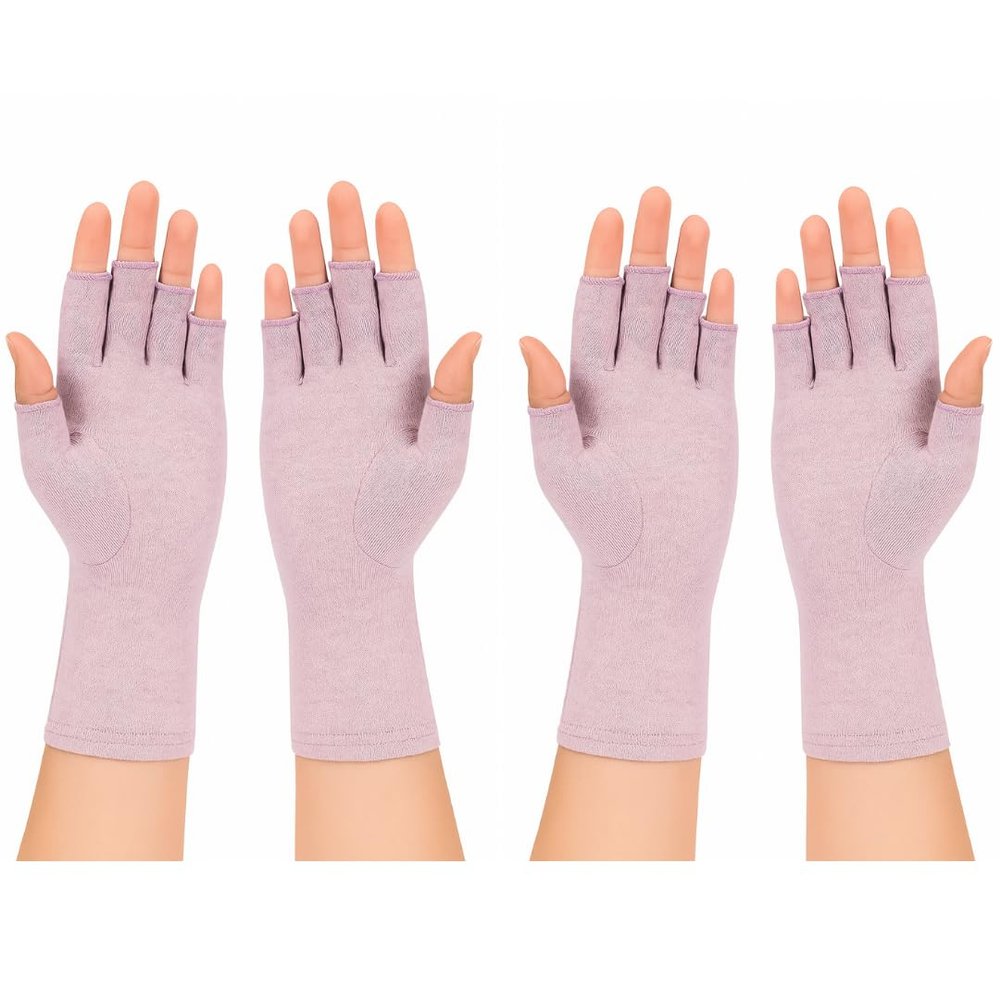 2Pairs Arthritis Compression Gloves for Men & Women | Open Finger Gloves for Wrist Support | Hand Therapy Carpal Tunnel Gloves, Breathable Moisture Wicking Fabric, Relieve Arthritis Pain | Purple (M)
