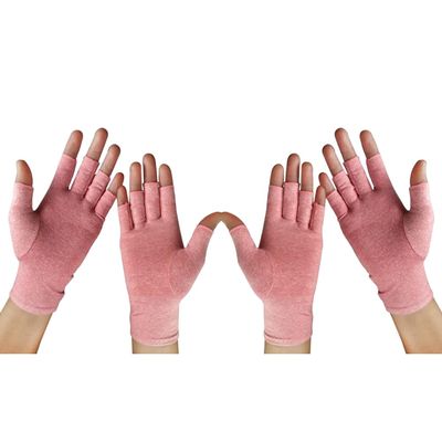 2Pairs Arthritis Compression Gloves for Men & Women | Wrist Support Open Finger Gloves | Hand Therapy Carpal Tunnel Gloves, Breathable Moisture Wicking Fabric, Relieve Arthritis Pain | Pink (M)