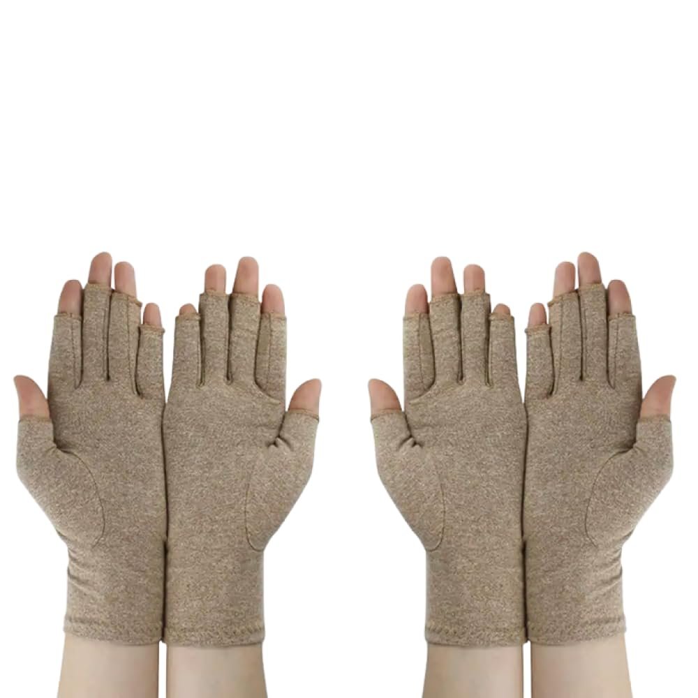 2Pairs Arthritis Compression Gloves for Men & Women | Wrist Support Open Finger Gloves | Breathable Moisture Wicking Fabric, Hand Therapy Carpal Tunnel Gloves, Relieve Arthritis Pain | Brown (L)