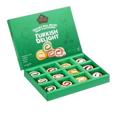 Cerez Pazari Turkish Delight Candy Creamy Roll Mixed Fruit Flavoured Vegan Gifts 12 oz Gourmet Snacks Gift Box | Plant Based Vegan Snacks, Traditional Dessert, Weird Candy
