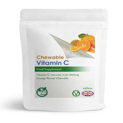 Vitamin C (Orange Flavour, Chewable Tablets) 1000mg, Ascorbic Acid (Vegan) Immune System Heart and Blood Support (Pack of 60)