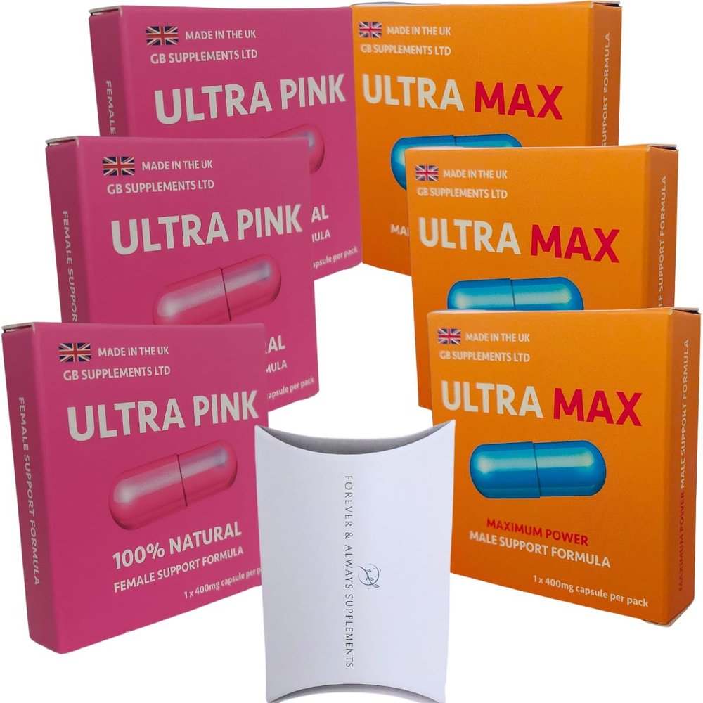 3 x Ultra Max Blue & Ultra Pink Tablets for Men and Women Bundle  Strong Natural Supplements for Couples! Endurance & Drive Support! Contains Maca, Ginseng