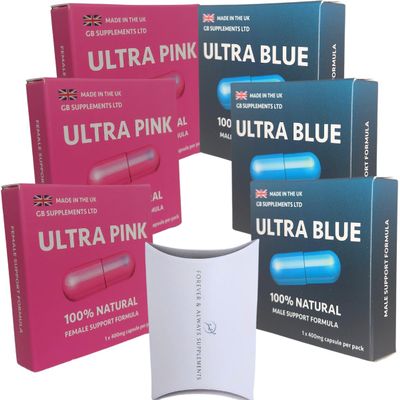 3 x Ultra Blue & Ultra Pink Capsules for Men and Women Bundle - Strong Natural Support for Couples! Contains Maca, Ginseng