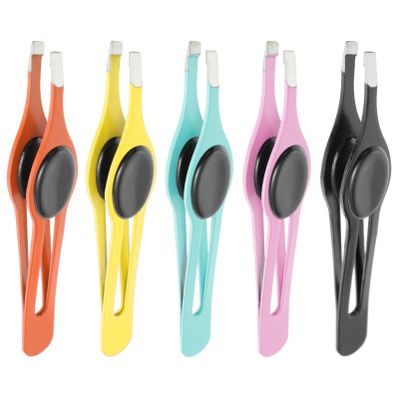 FRCOLOR 5pcs Stainless Steel Eyebrow Tweezers Set for Hair Removal with Easy to Hold Design and Portable Size, for Daily Use and Travel by Women and Men Random Color