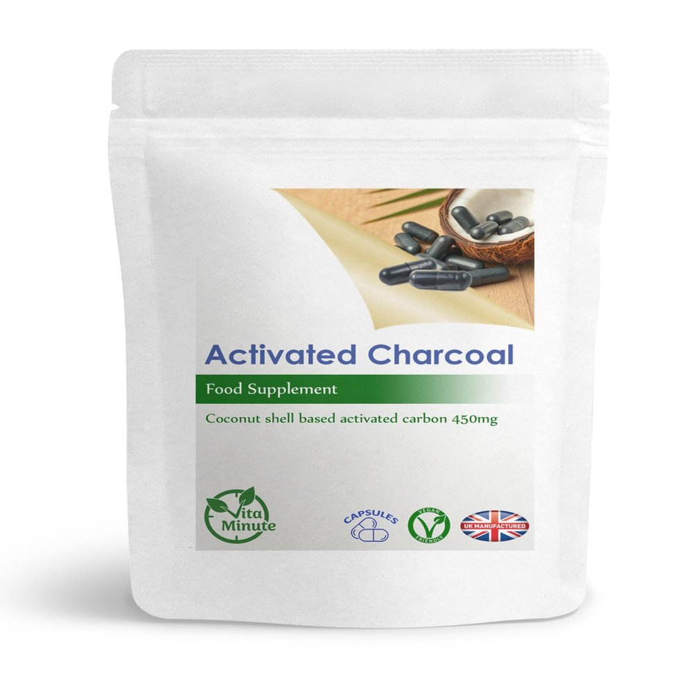 Activated Charcoal Capsules 450mg | Natural Coconut Shells | Vegan | Helps Detox & Reduce Flatulence (Pack of 120)