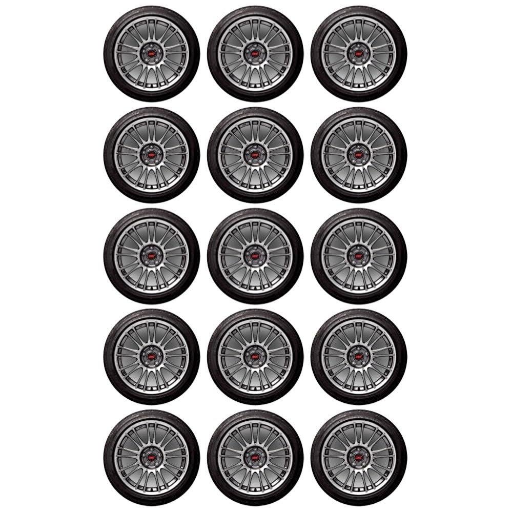 15 x Car Tyre Wheel Rim Edible Wafer or Icing Cupcake Toppers Fun Xmas Party Cake Decorations (Premium Icing Sheet)