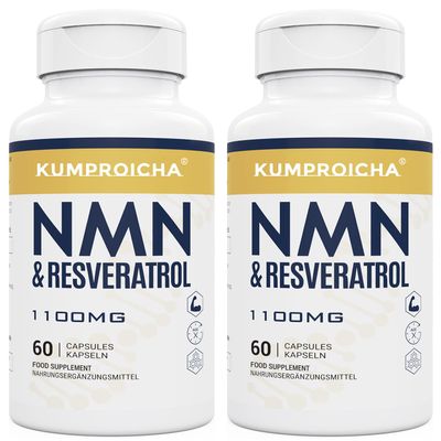 NAD+ Trans-Resveratrol Supplement 1100mg with Black Pepper Extract - Cellular Energy Booster (60 Count (Pack of 2))