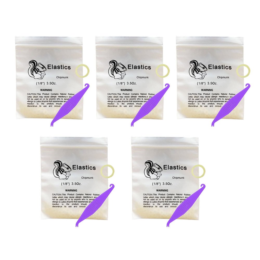 1/8 Inch Orthodontic Elastics, 500 Pack Medium 3.5 Ounce Fix Tooth Gap, 5 Pack Elastic Placer for Braces