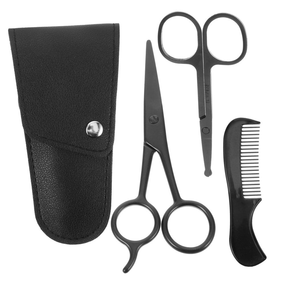 CIMAXIC Men's Beard Grooming Kit Scissors Comb Storage Pouch Mustache Trimmer Stainless Steel for Barbershop and Home Use
