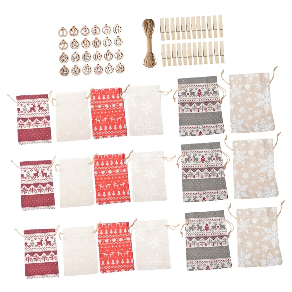 BESPORTBLE Christmas Calendar Bag Drawstring Small Pouches for Treats and Candies for Xmas Decoration Storage and Wrapping