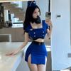 SINMIUANIME Sexy Flight Attendant Stewardess Costume for Women Racer Costumes Halloween Cosplay Lingerie Party Outfit (UK, Alpha, One Size, Regular, Regular, 2733Blue) view 3
