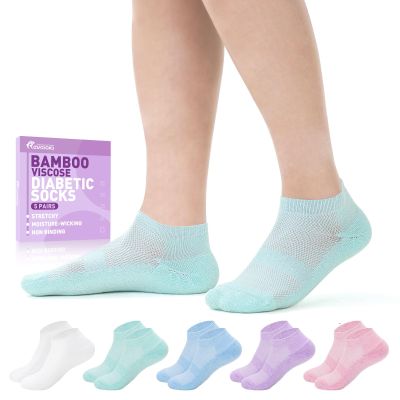 Revosoxs Diabetic Bamboo Socks for Men and Women, 5 Pairs Low Cut, Loose Top, Size M, Pure Color-m