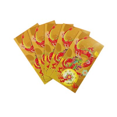 2024 Lunar Chinese New Year Red Envelopes 6pcs Spring Festival Hong Bao Red Pocket Cartoon Gold Raised Foil Dragon Lai See Lucky Money Envelopes