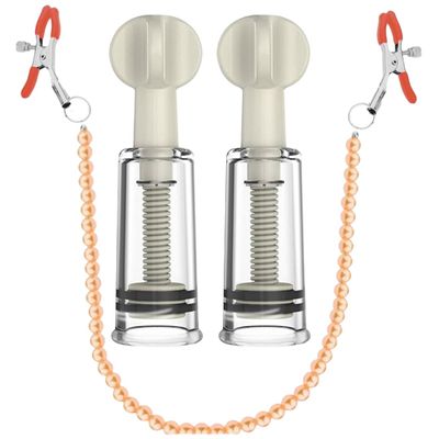 Nipple Suckers and Pearl Body Chain with Nipple Clips Clamps Stainless Steel Non Piercing Nipple Rings Decorative Clip Adult for Pleasure Toys for Women/Men Adjustable Pressure Breast Clamps (Orange)