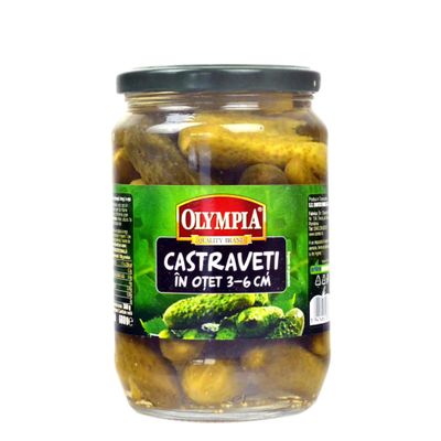 Olympia Castraveti Ion Otet 720ml | Cucumbers in Vinegar | 6-9cm Pickled Fresh Cucumbers Whole in Vinegar | Romanian Pasteurized Product (Cucumbers in Vinegar 680g, 2 Pack)