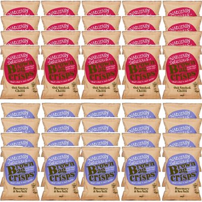 Brown Bag Oak Smoked Chilli Crisps and Rosemary & Sea Salt Crisps (2 boxes)