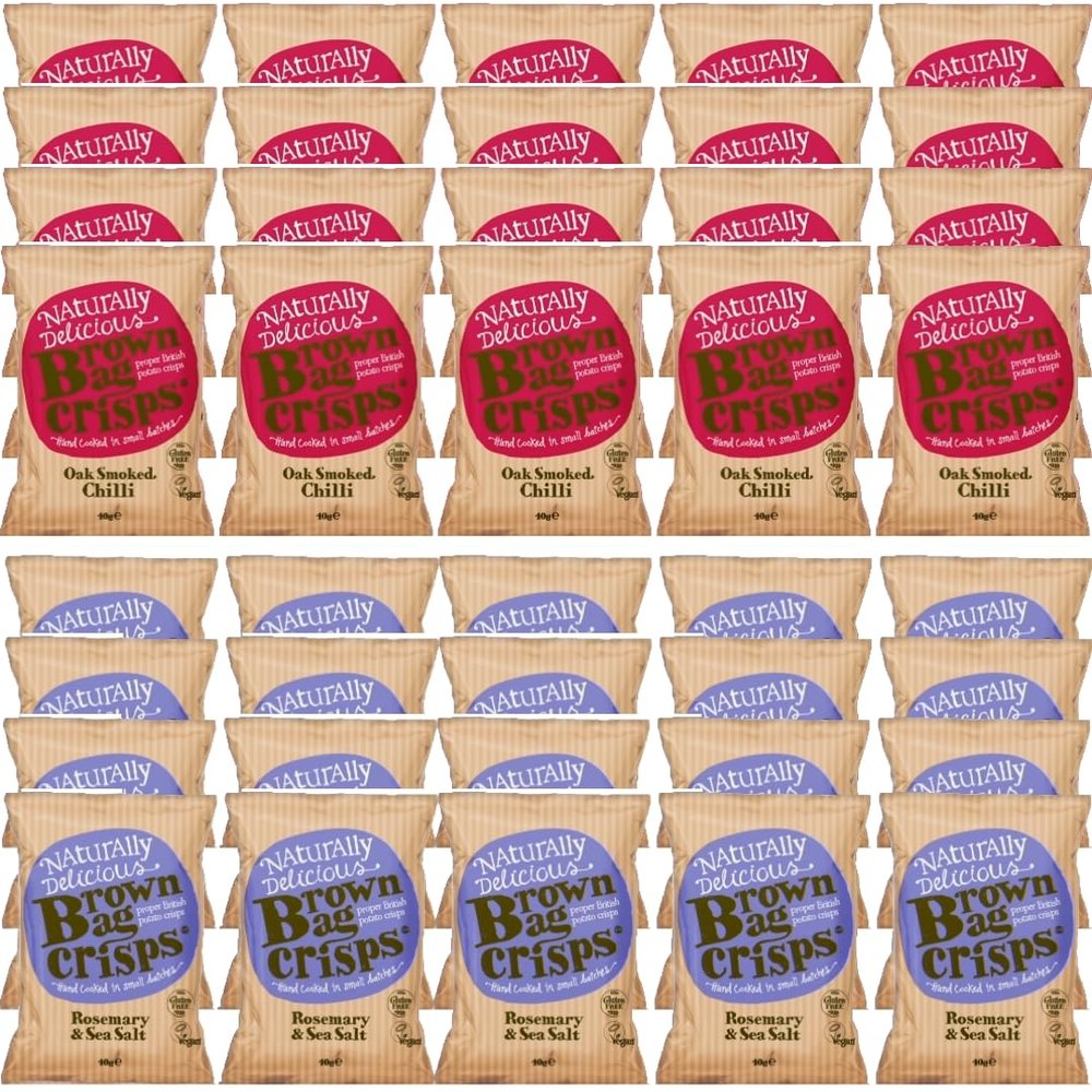 Brown Bag Oak Smoked Chilli Crisps and Rosemary & Sea Salt Crisps (2 boxes)