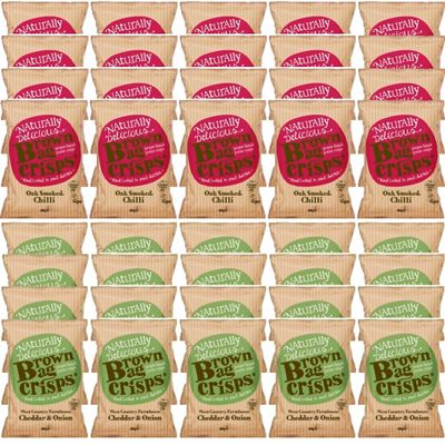Brown Bag Oak Smoked Chilli Crisps and West Country Cheddar & Onion Crisps (2 Boxes)