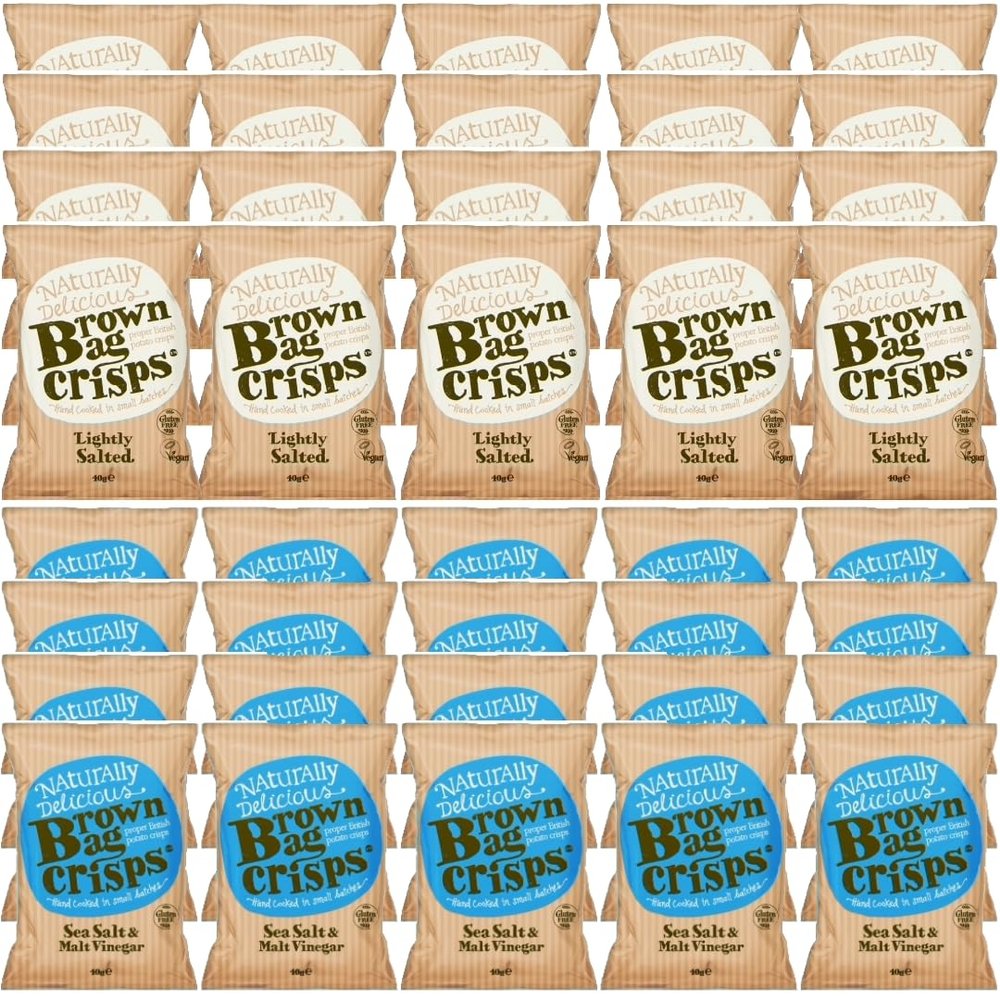 Brown Bag Retail Lightly Salted Crisps and Sea Salt & Malt Vinegar Crisps (2 Boxes)