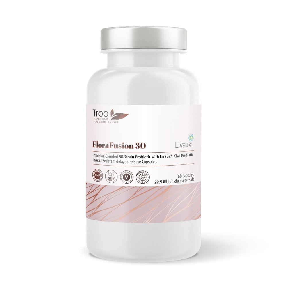 Troo Health Care FabFlora Advanced Probiotic and Livaux Prebiotic Active Cultures Supplement - 60 Capsules - 30 probiotics Strains (22.5 Billion CFU)