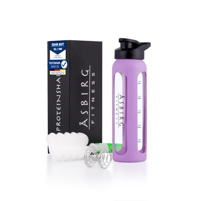 Asbirg Glass Protein Shaker Bottle 700ml  Leakproof & BPA-Free  Borosilicate Glass Gym Shaker with Spiral Mixing Ball for Smooth Protein Shakes, Smoothies, Meal Replacement & Fitness - Pastel Purple