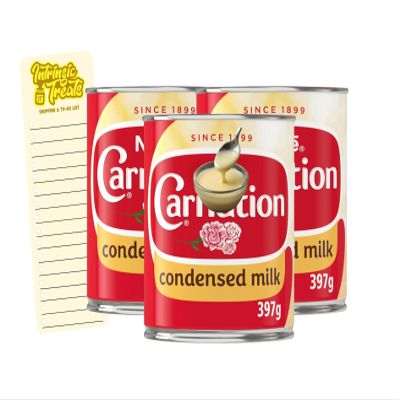 Condensed Milk Bundle with Carnation Condensed Sweetened Milk 397g x3 with Intrinsic Treats Shopping List Card