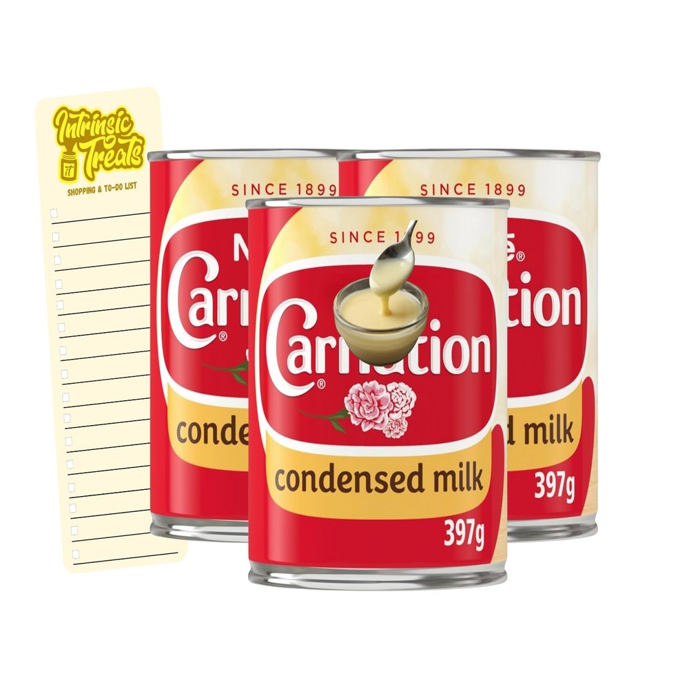 Condensed Milk Bundle with Carnation Condensed Sweetened Milk 397g x3 with Intrinsic Treats Shopping List Card