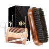Beard Brush for Men, Boar Bristle Black Walnut Wood Beards and Mustaches Grooming Set Including 100% Pure Boar Bristle Beard Brush, Beard Comb, Mustache Scissors, and Travel Bag view 1