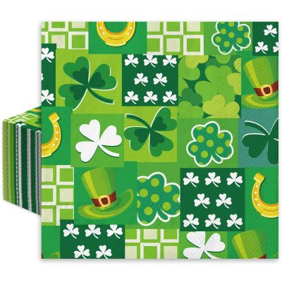 JarThenaAMCS 80pcs St. Patrick's Day Napkins - White, Green - Paper - Multi-Ply - Festive Disposable Napkins
