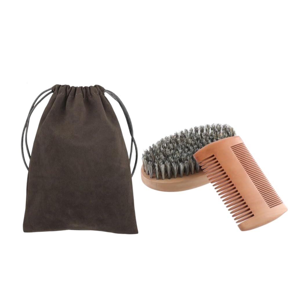 Beard Brush Kit for Men,Durable Boar Bristle Brush and Comb with Storage Bag Professional Shaving Brush Beard Comb Kit Mustache Care Tool for Travel