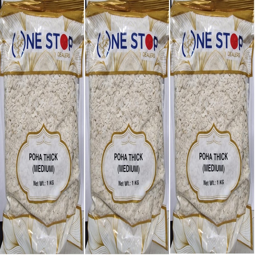 One Stop Dealers Poha Medium Thick (1 KG) - For Breakfast Ready in Few Minutes - Instant Mix Pack - Spicy in Taste Flattened Rice (Pack of 3)
