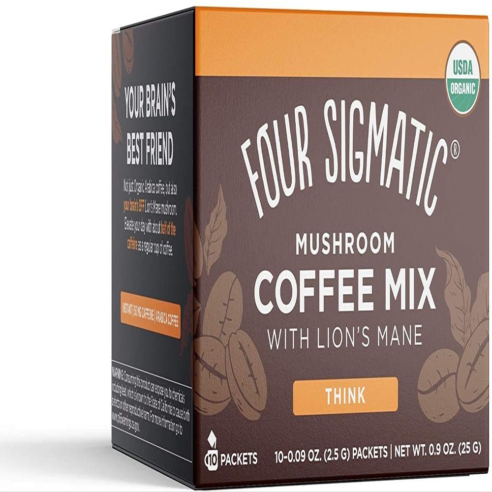 Four Sigmatic Organic Mushroom Coffee | Arabica Instant Coffee Singles with Lion's Mane, Chaga and Rhodiola | Mushroom Coffee Instant Mix for Better Focus and Immune Support | 10 Packets