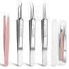 3PCS Blackhead Remover Tweezers and 1PC Ingrown Hair Tweezers, Precision Blackhead Pimple Extractor for Pimple Whitehead Ance, Curved Tip Lash Tweezers for Eyelash Extension view 1