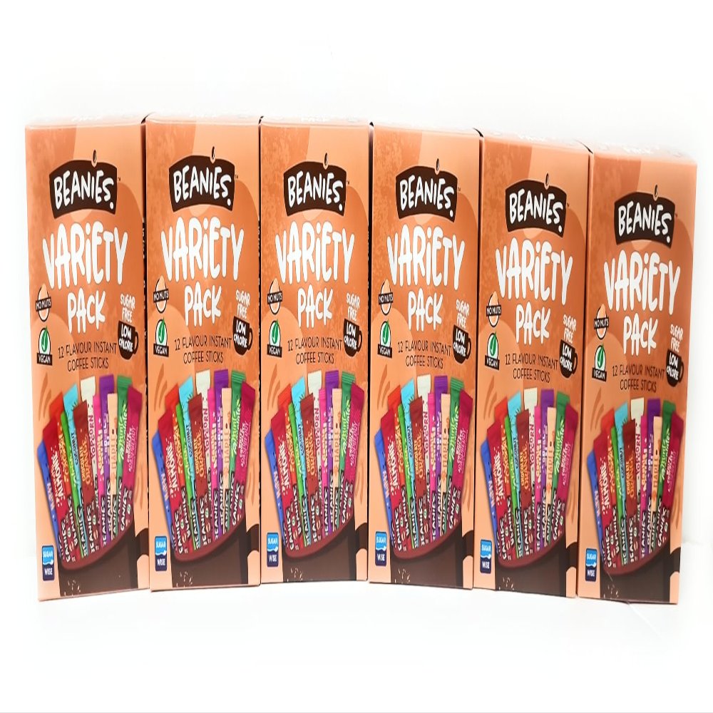Beanies Instant Coffee Sachets Variety | 12 Sachets per Pack  6 | Mixed Flavours Sampler | Sugar Free, Low Calorie Flavoured Instant Coffee Sticks | Coffee Gift Set