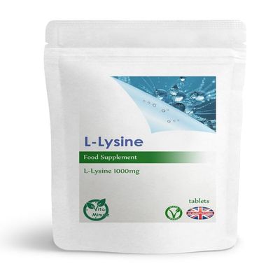 L-Lysine 1000mg Tablets Essential Amino Acid, Cold Sores, Shingles, UK (Pack of 120)